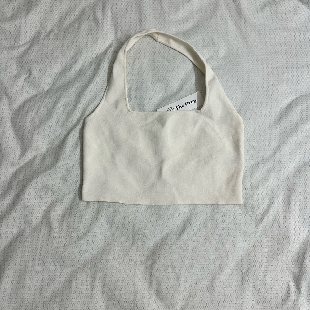 Cream Ribbed Halter Crop Top